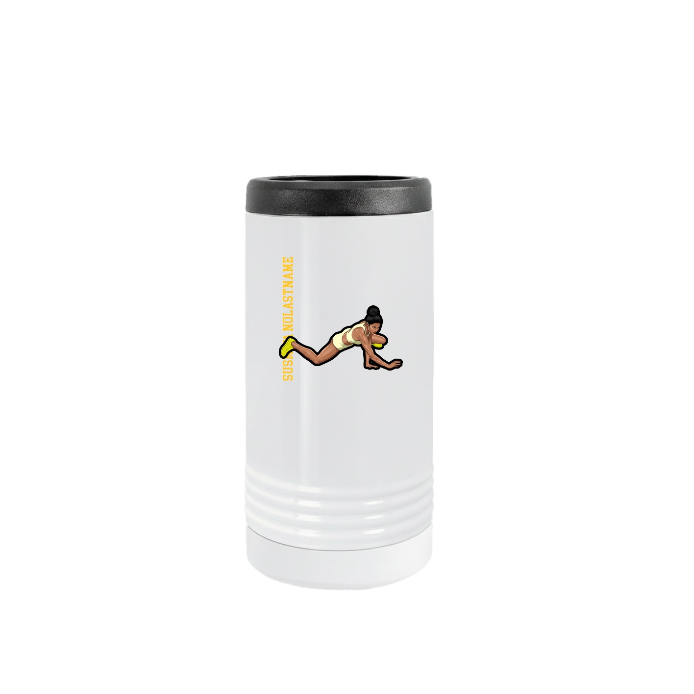 Slim Beverage Holder — Name Vertical in White