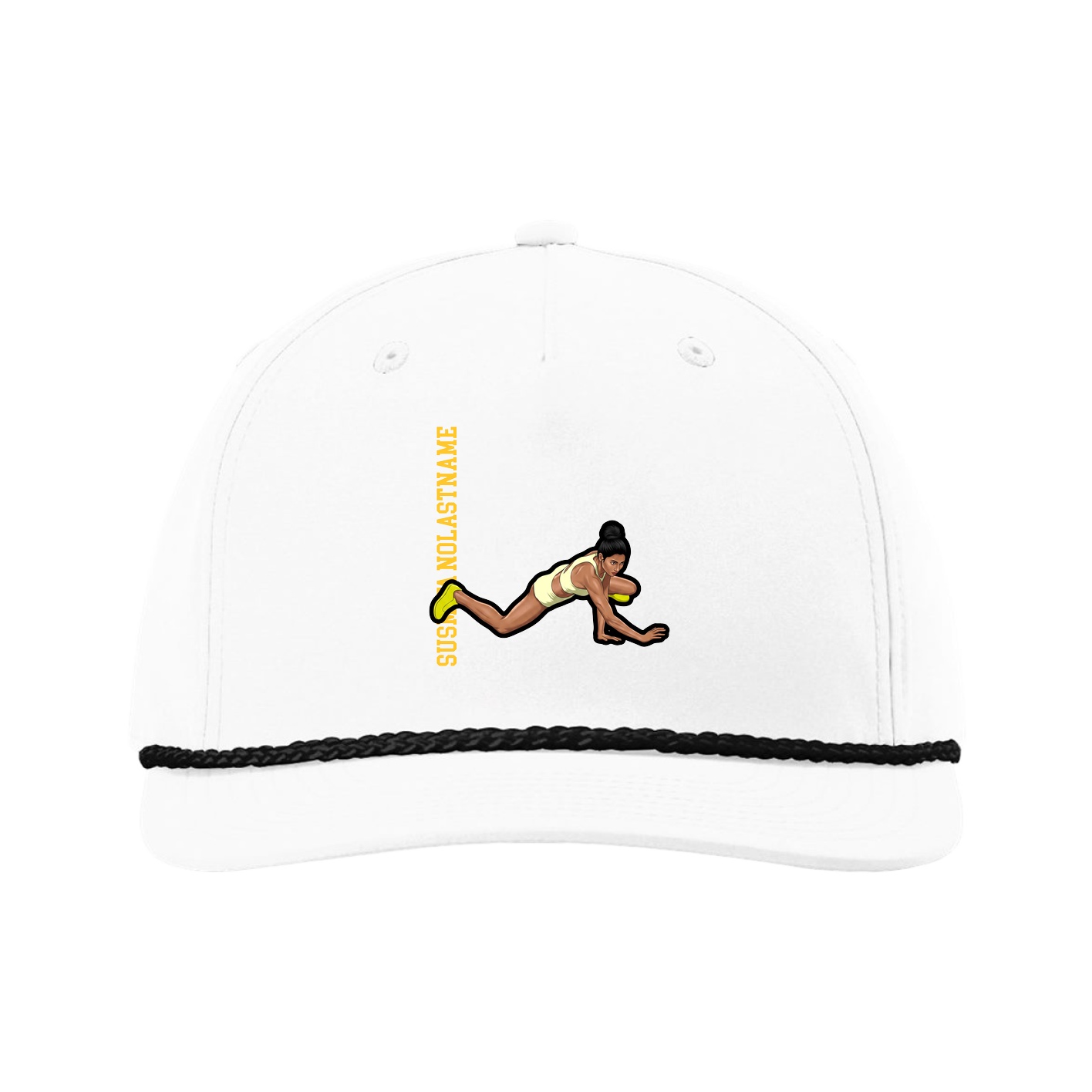 Five-Panel Classic Rope Cap — Name Vertical in White