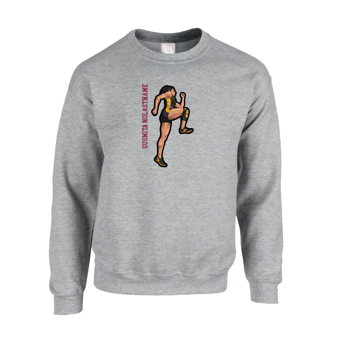 Fleece Crew — Name Vertical in Grey