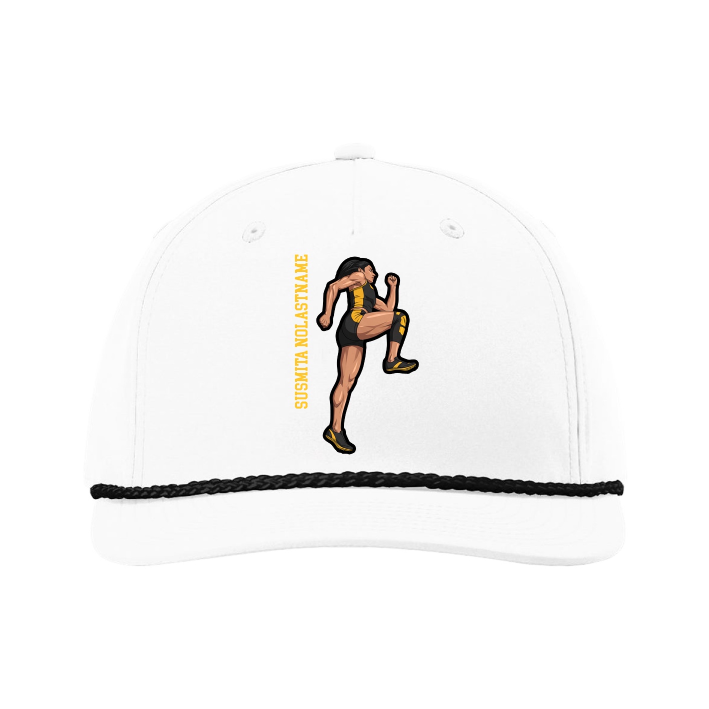 Five-Panel Classic Rope Cap — Name Vertical in White