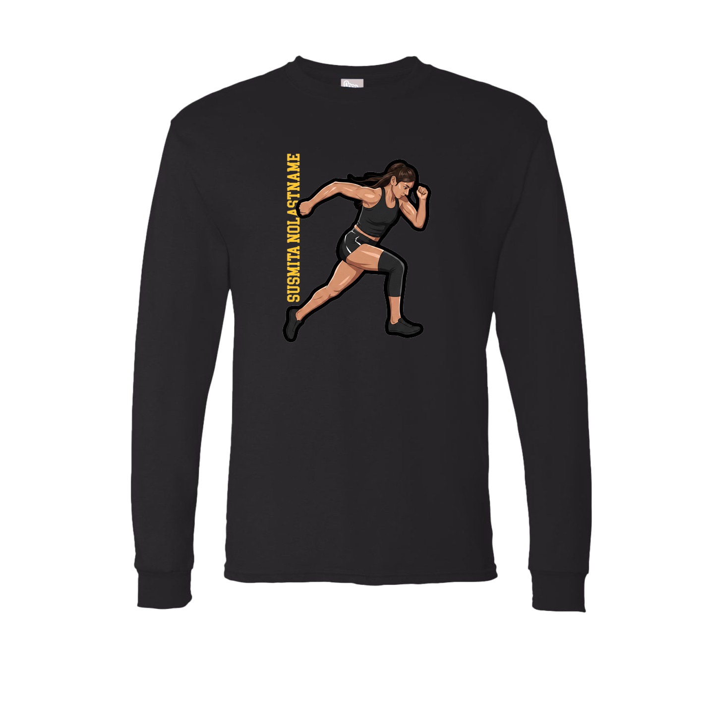 Long Sleeve Tee — Name Vertical in Black