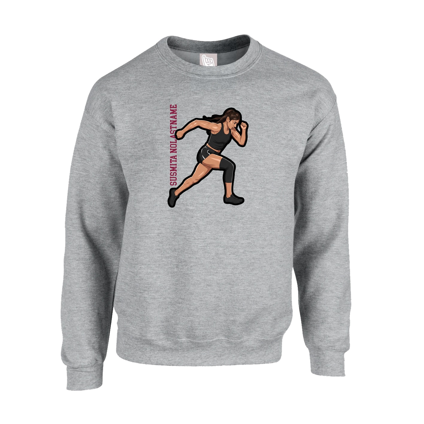 Fleece Crew — Name Vertical in Grey