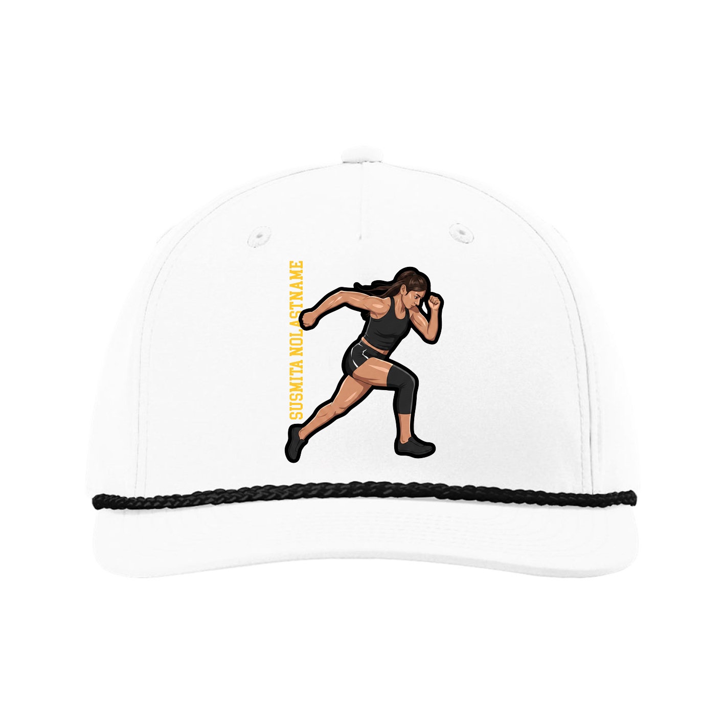 Five-Panel Classic Rope Cap — Name Vertical in White