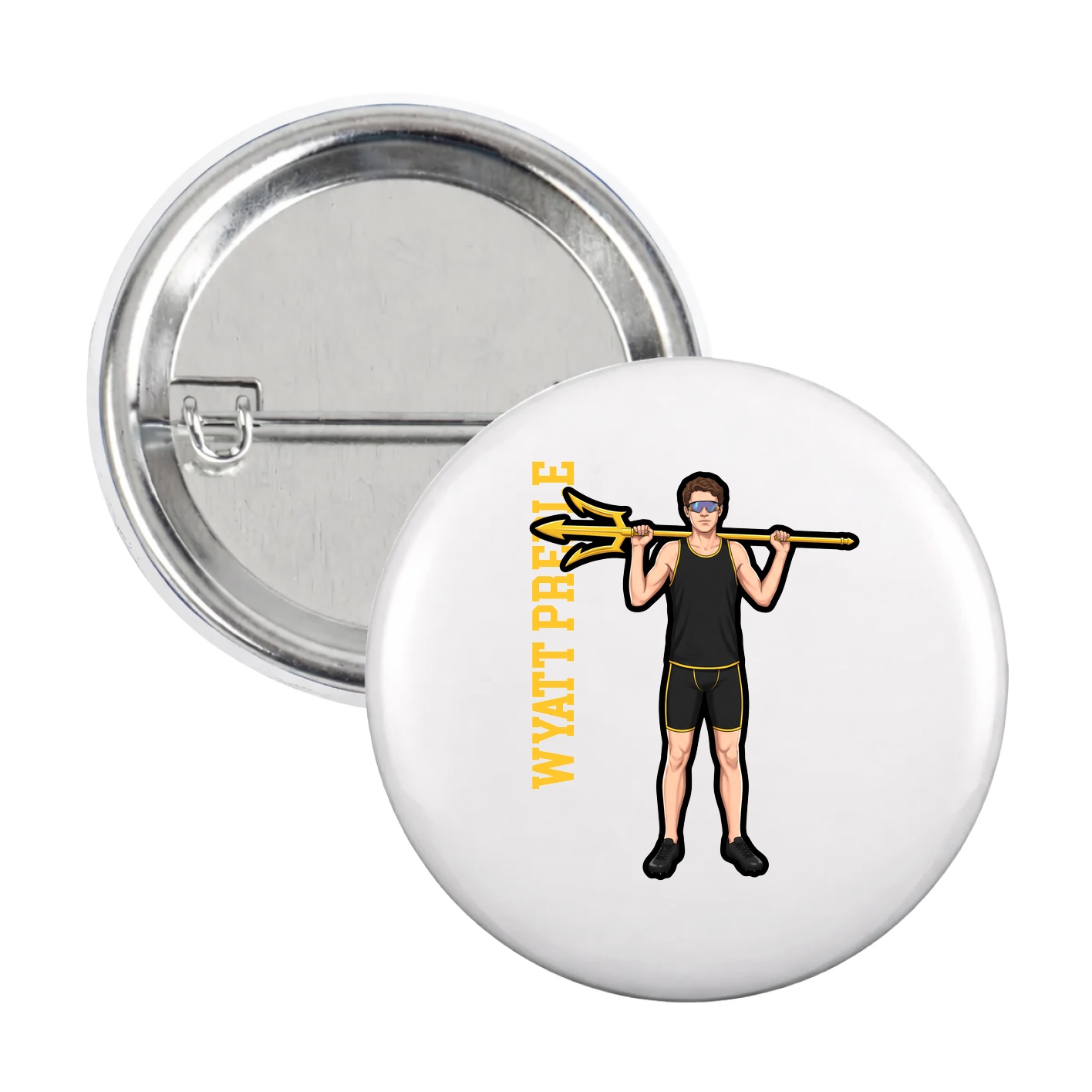 Game Day Button — Name Vertical in White