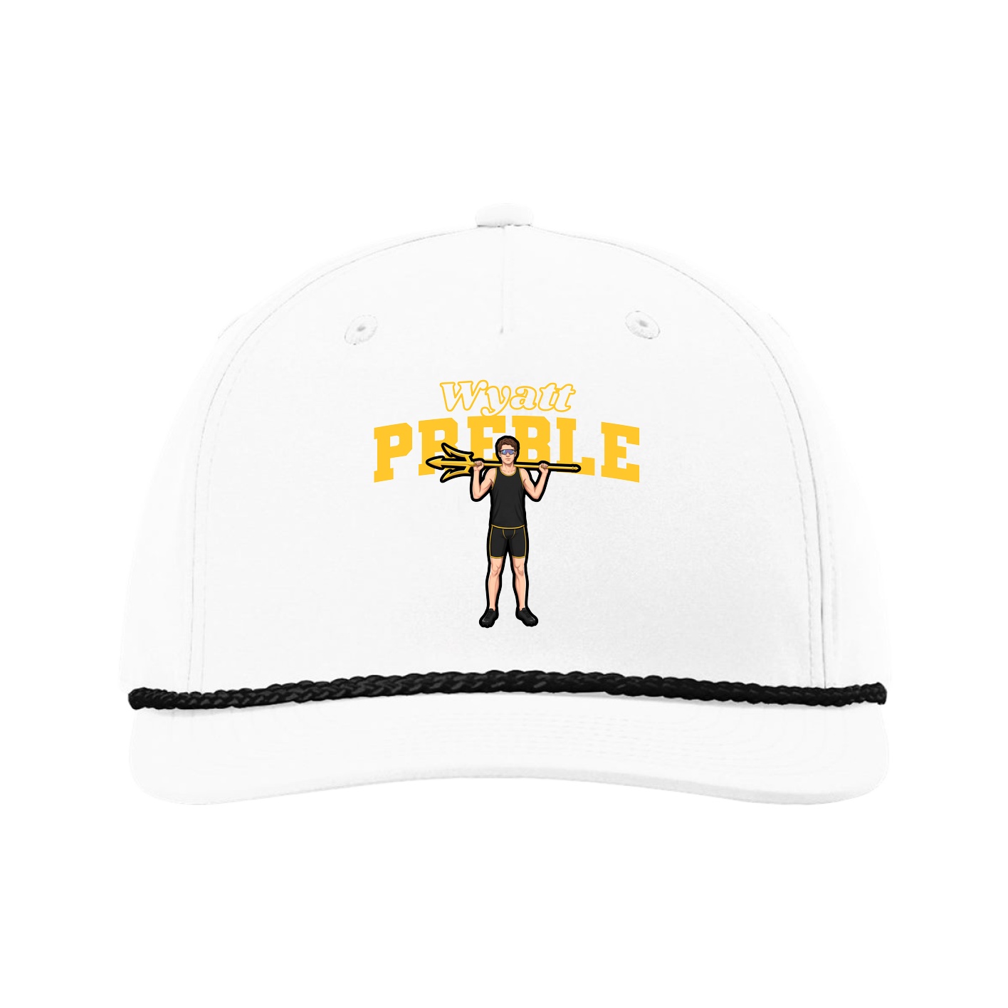 Five-Panel Classic Rope Cap — Name Arch in White