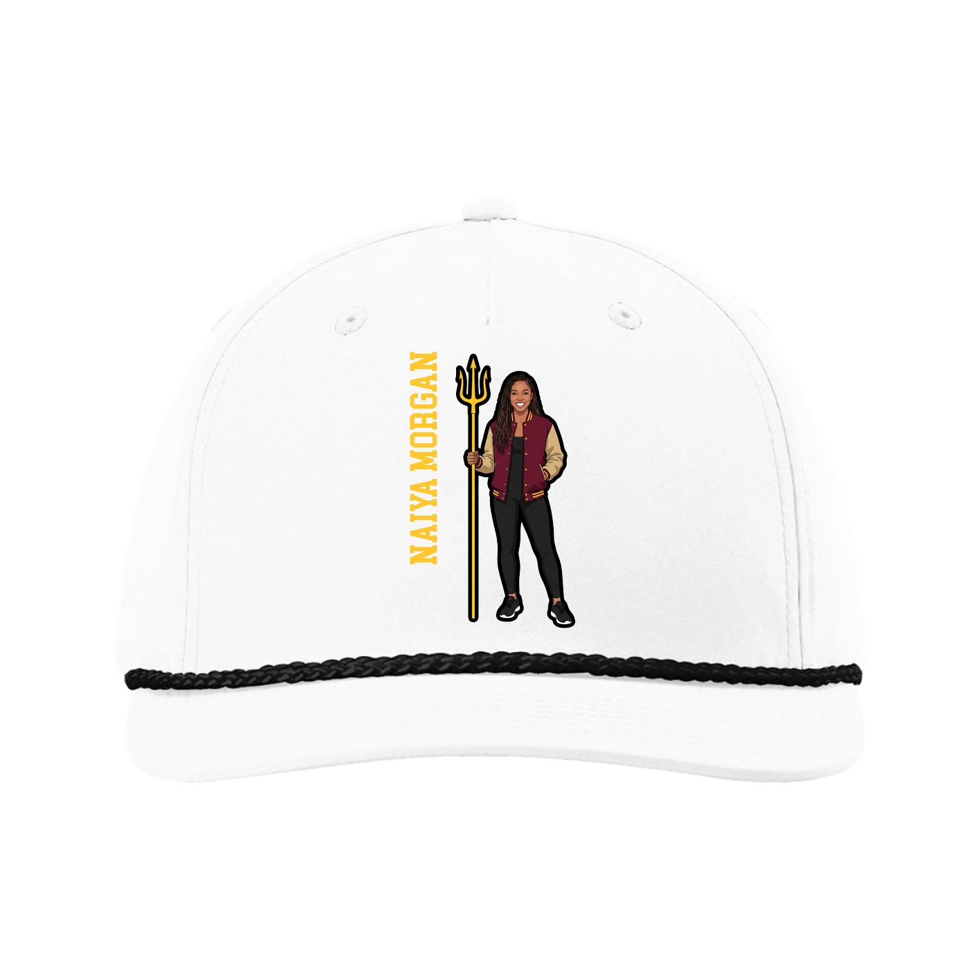 Five-Panel Classic Rope Cap — Name Vertical in White