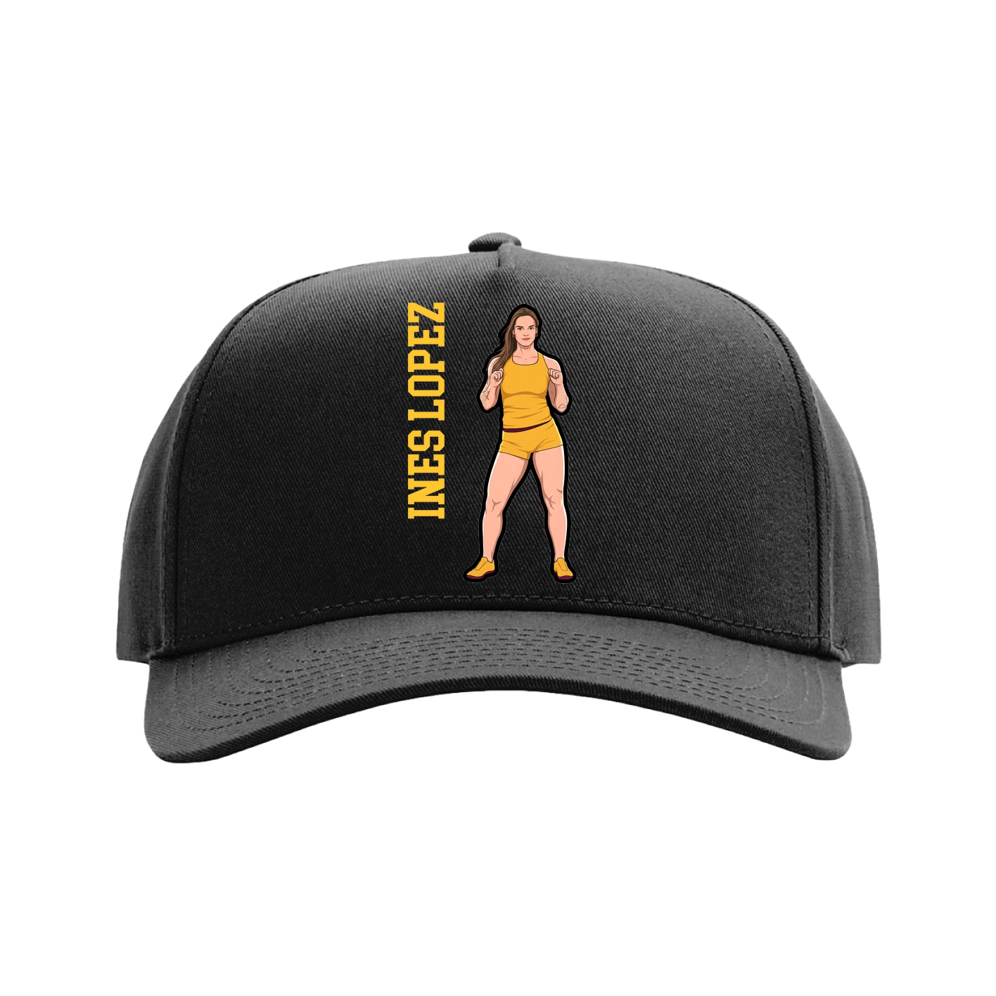 Full Fabric Five-Panel Champ Cap — Name Vertical in Black