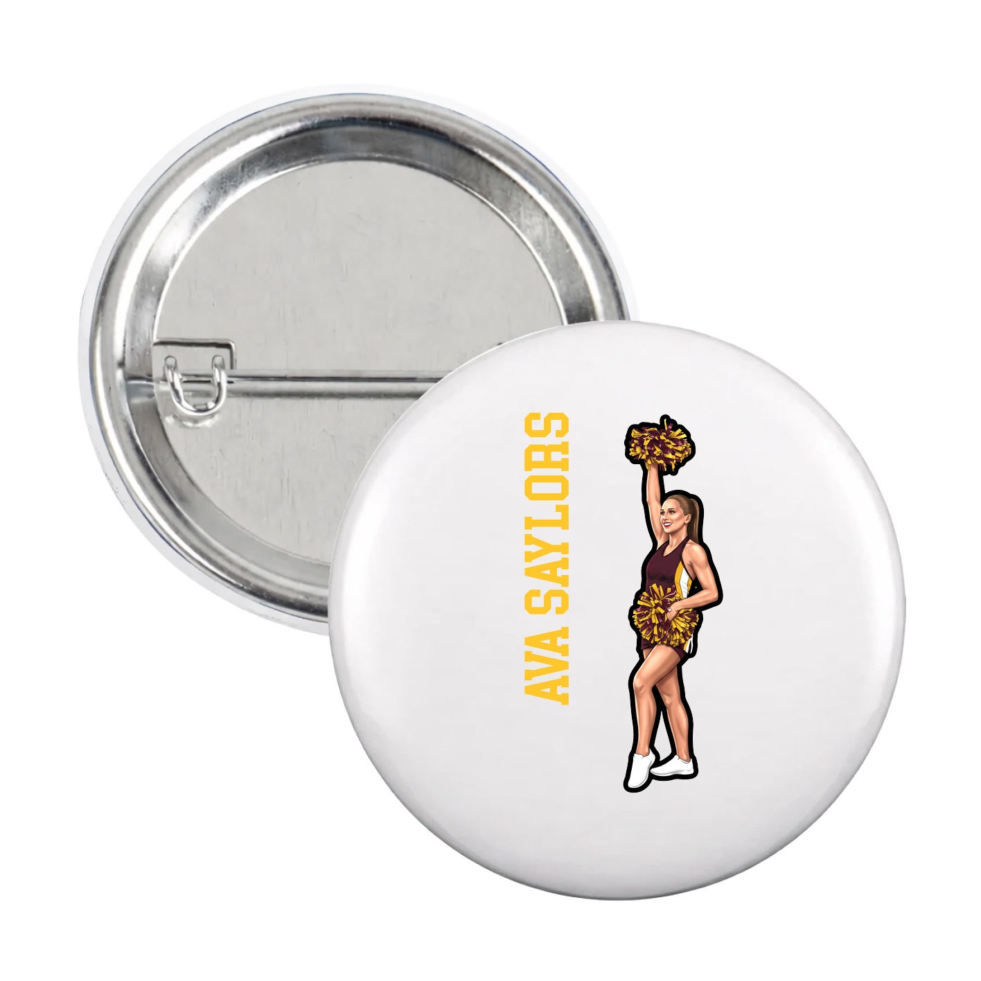 Game Day Button — Name Vertical in White