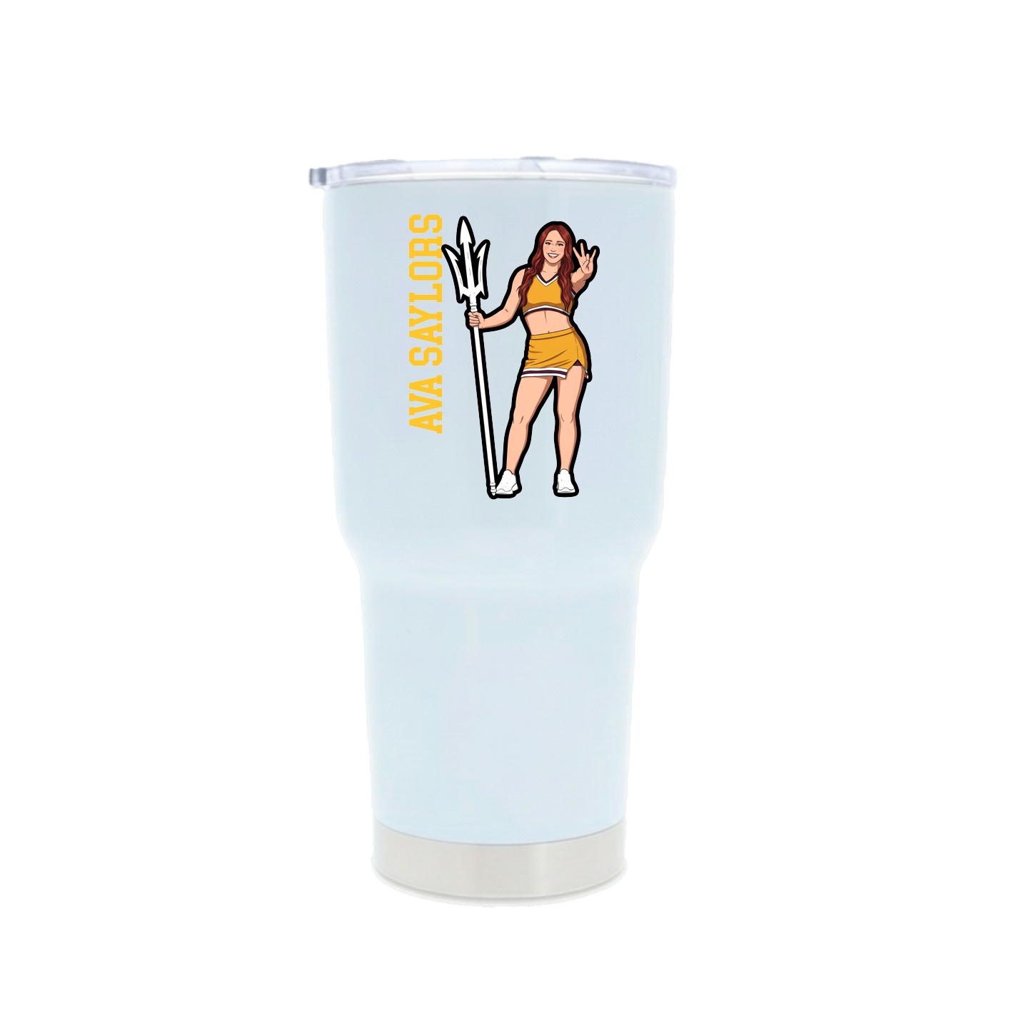 30oz Stainless Steel Tumbler — Name Vertical in White