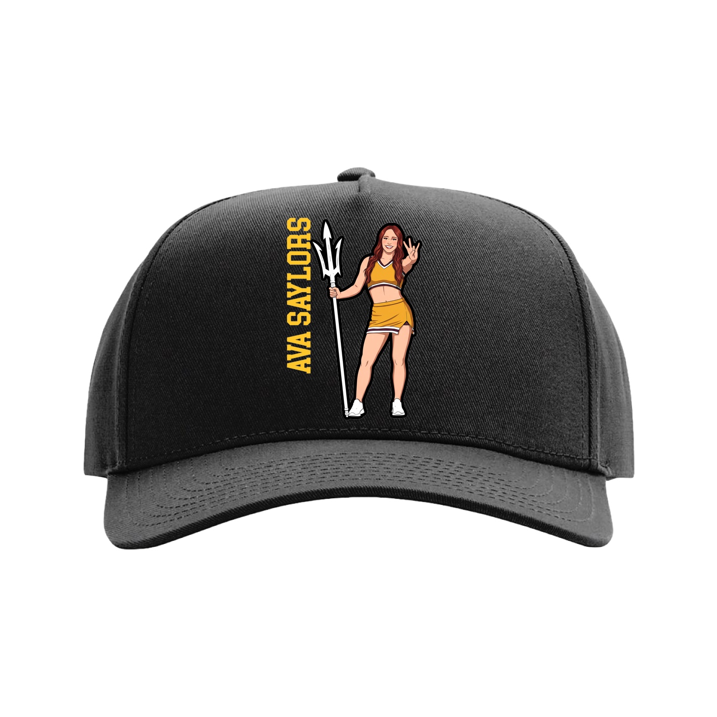 Full Fabric Five-Panel Champ Cap — Name Vertical in Black