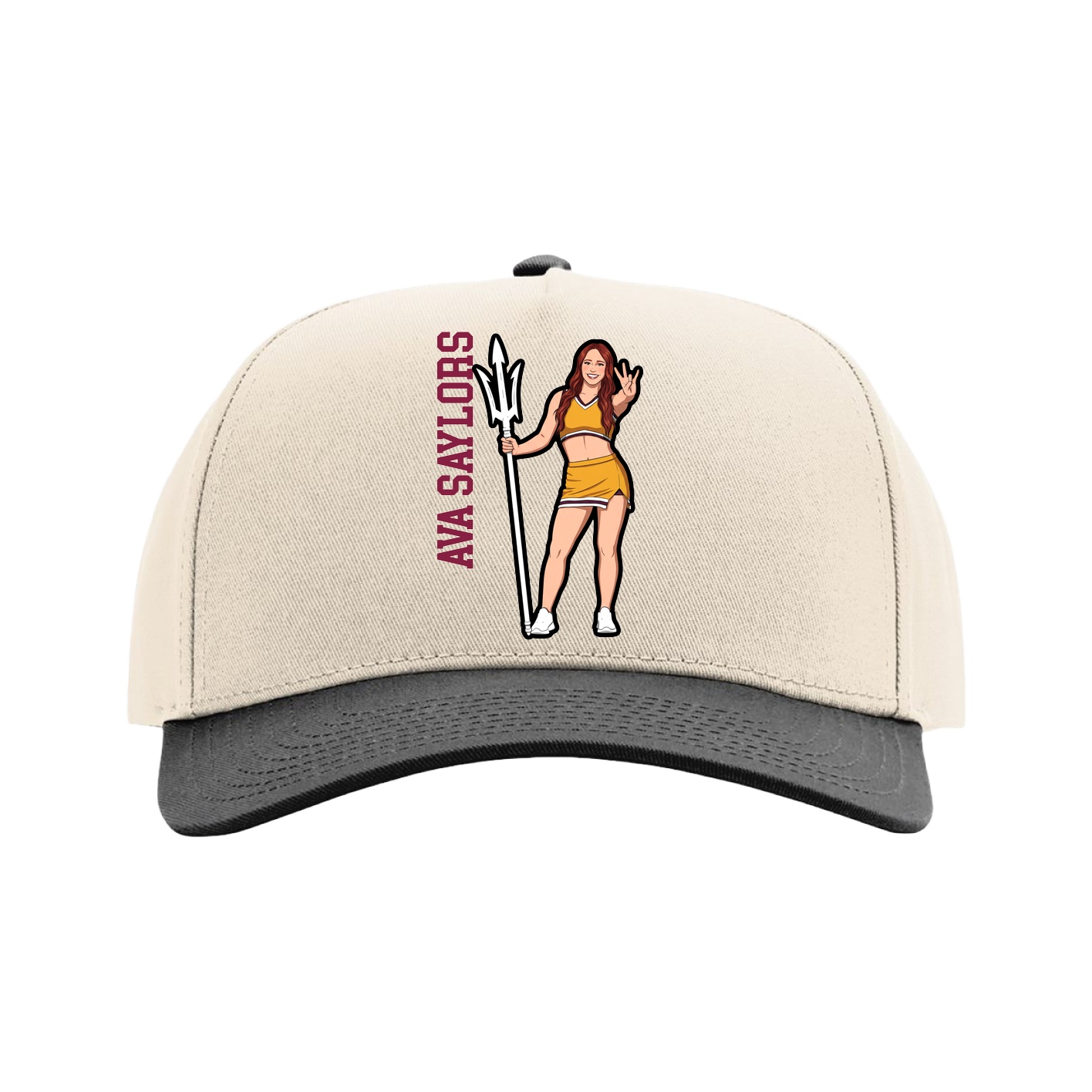 Full Fabric Five-Panel Champ Cap — Name Vertical in Cream/Black