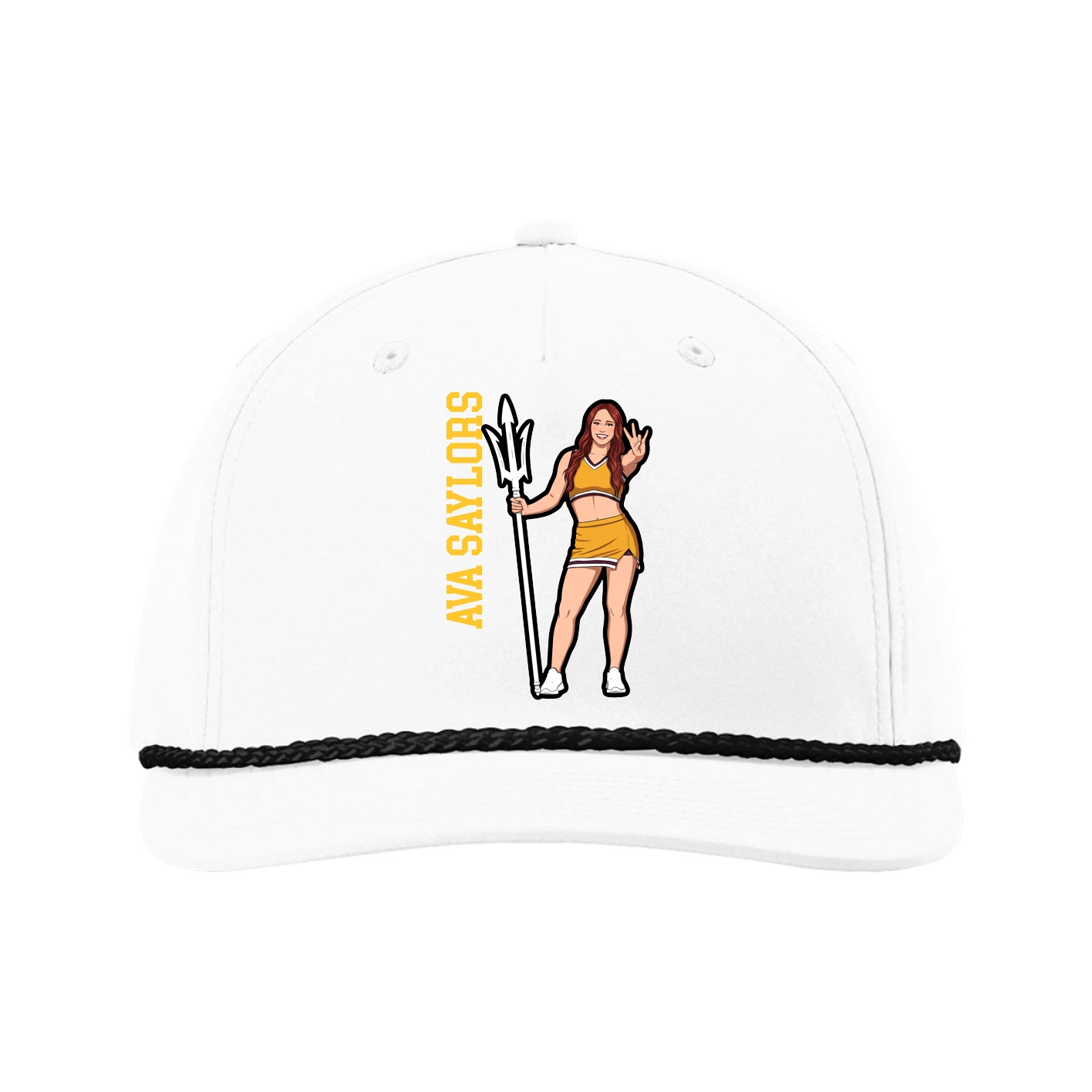 Five-Panel Classic Rope Cap — Name Vertical in White