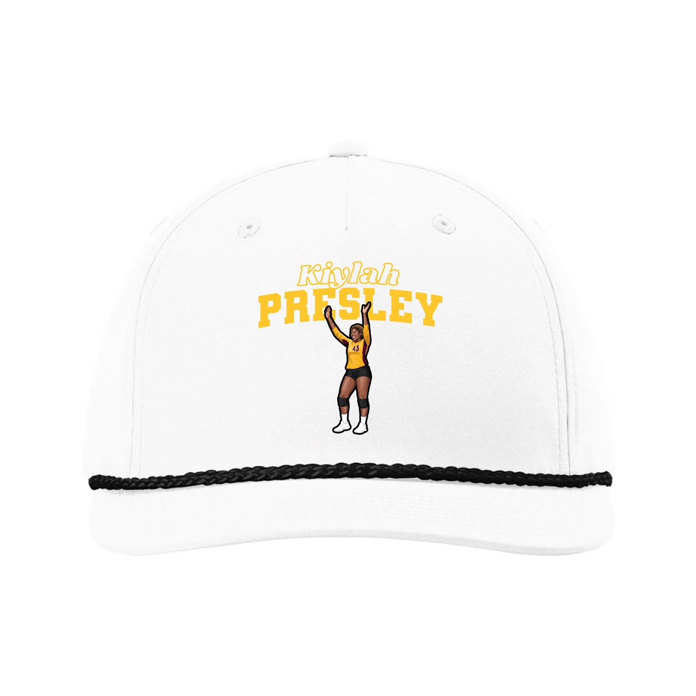 Five-Panel Classic Rope Cap — Name Arch in White