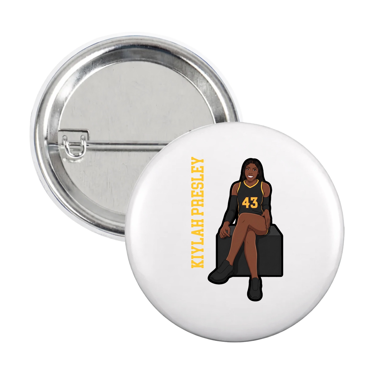 Game Day Button — Name Vertical in White