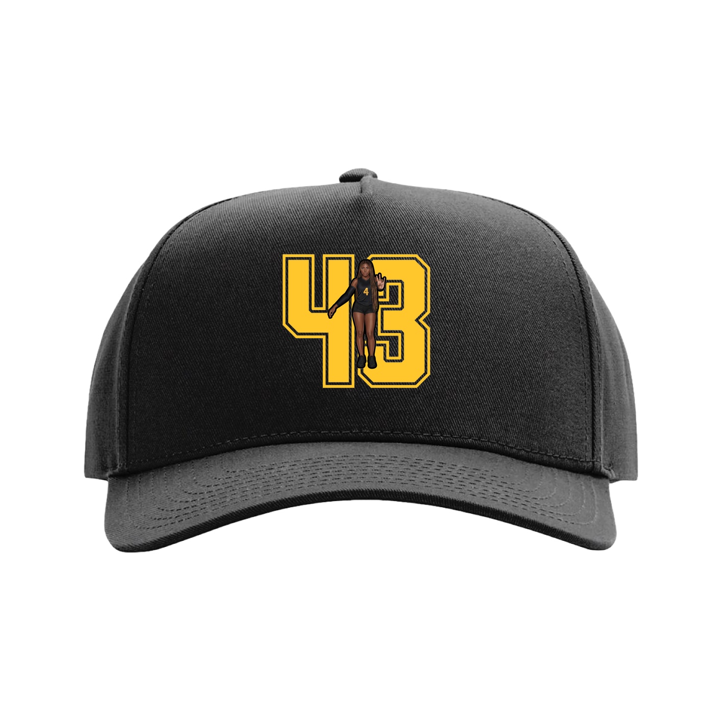 Full Fabric Five-Panel Champ Cap — Number in Black