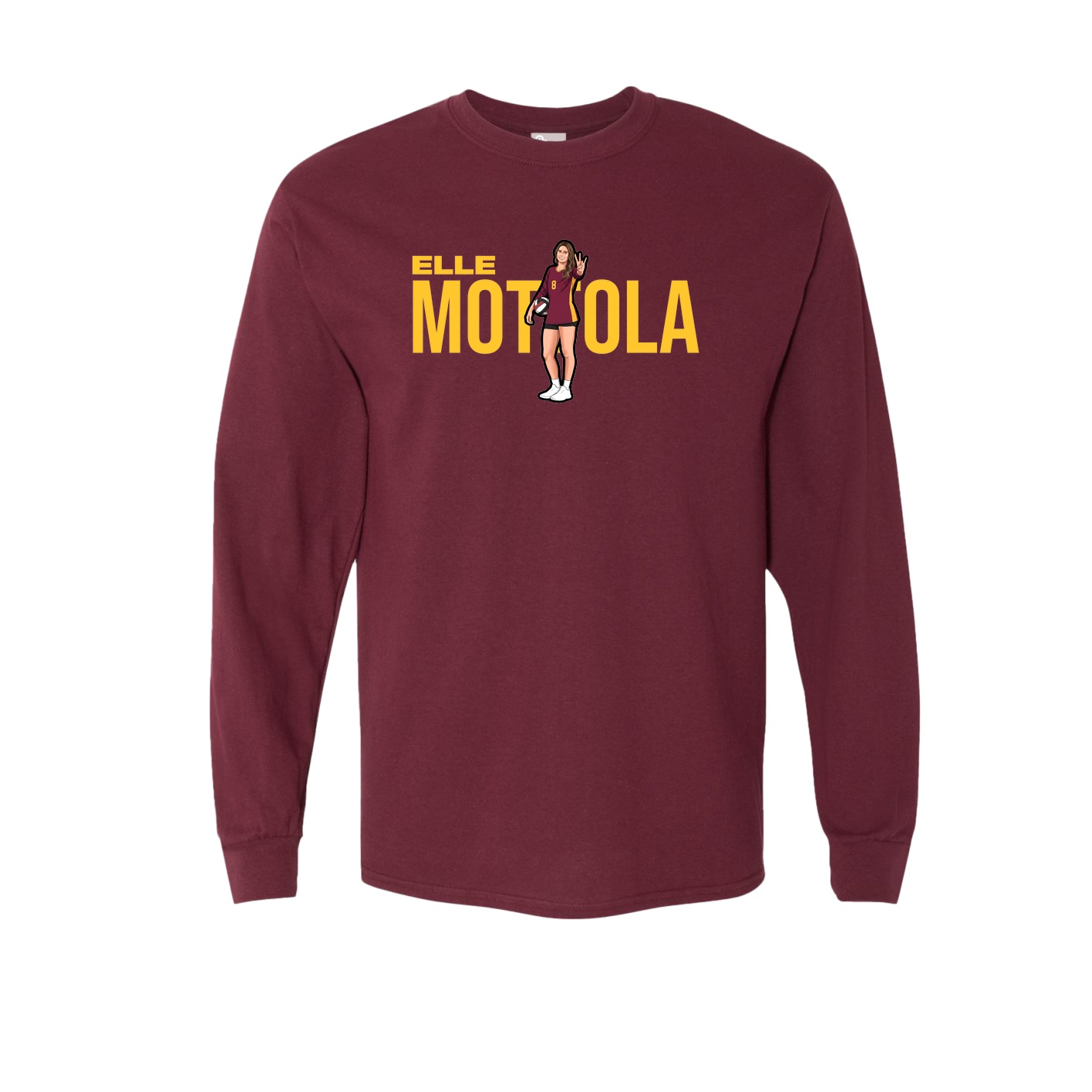 Long Sleeve Tee — Player Name in Maroon