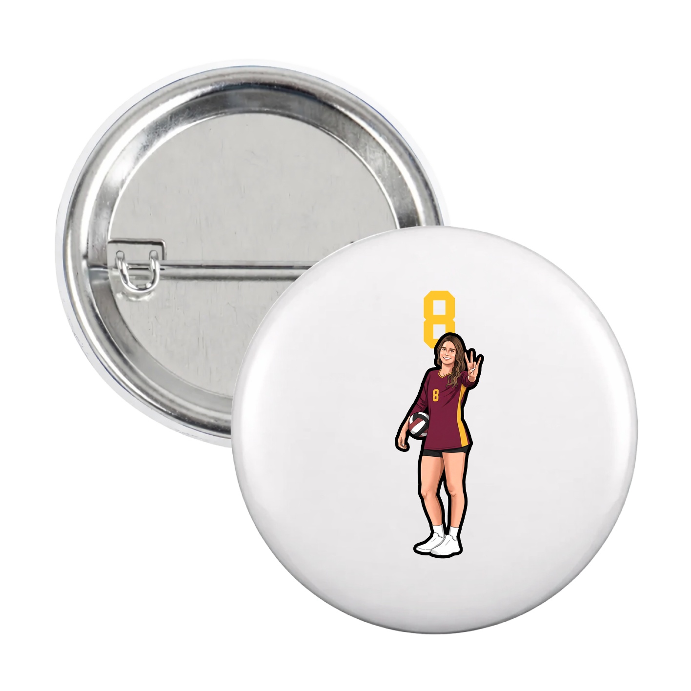Game Day Button — Number Top in White