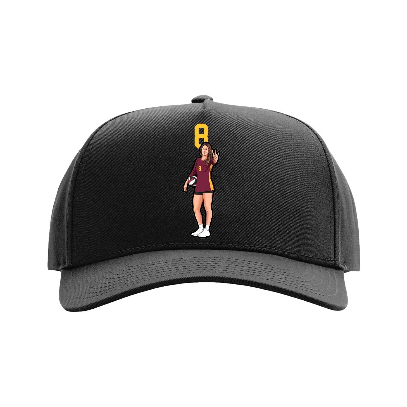 Full Fabric Five-Panel Champ Cap — Number Top in Black