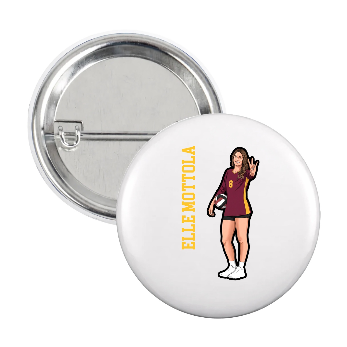 Game Day Button — Name Vertical in White