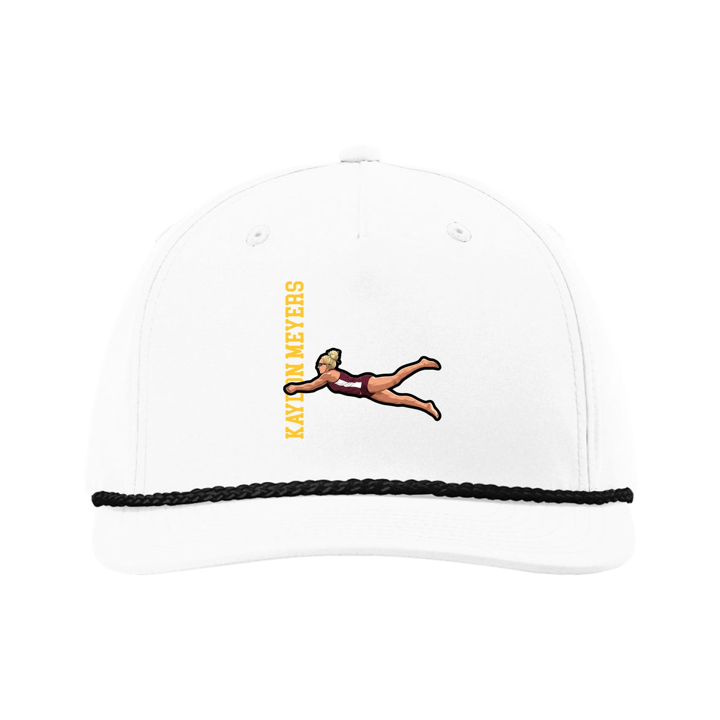Five-Panel Classic Rope Cap — Name Vertical in White