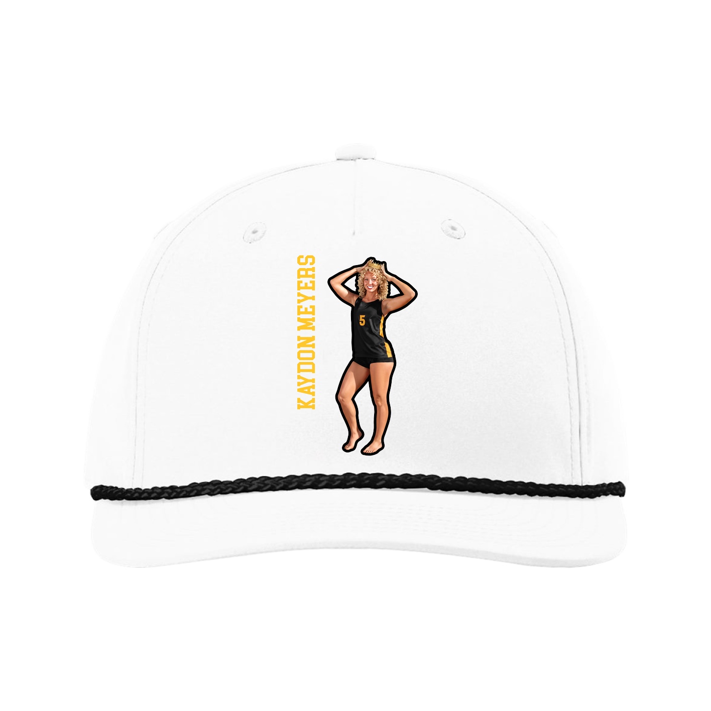 Five-Panel Classic Rope Cap — Name Vertical in White