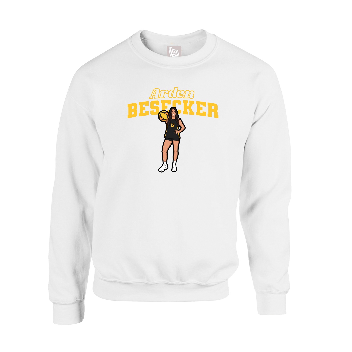 Fleece Crew — Name Arch in White