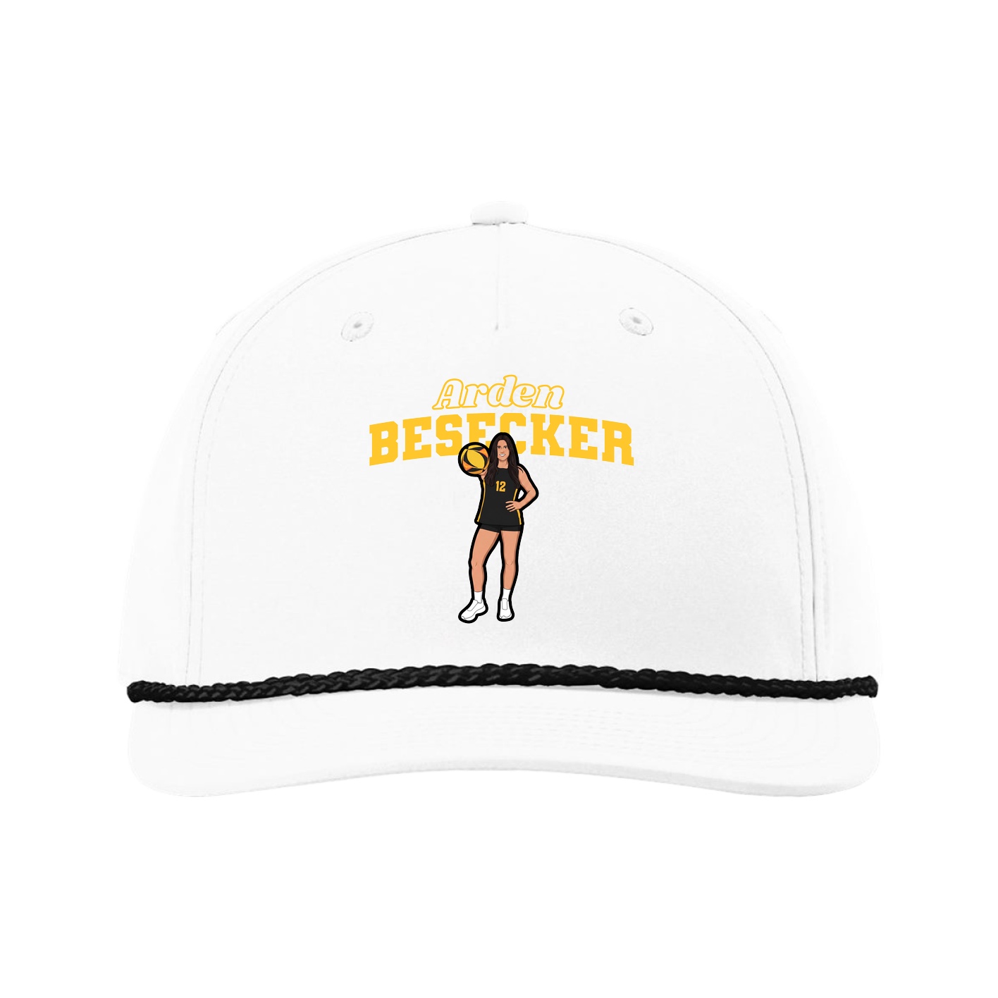 Five-Panel Classic Rope Cap — Name Arch in White