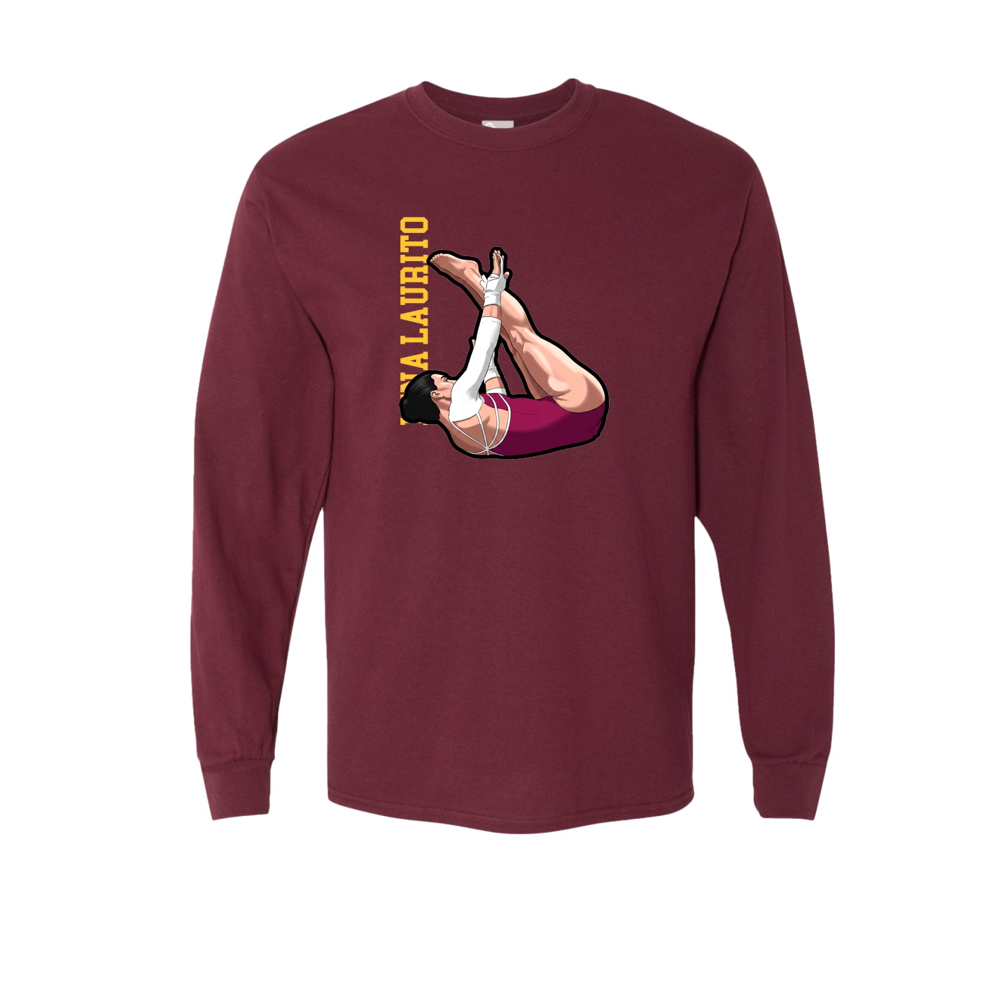 Long Sleeve Tee — Name Vertical in Maroon