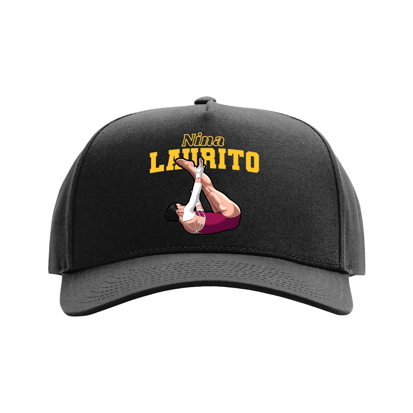 Full Fabric Five-Panel Champ Cap — Name Arch in Black