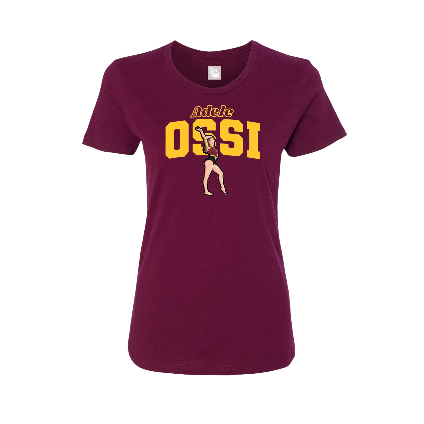 Fitted Women's Tee — Name Arch in Maroon