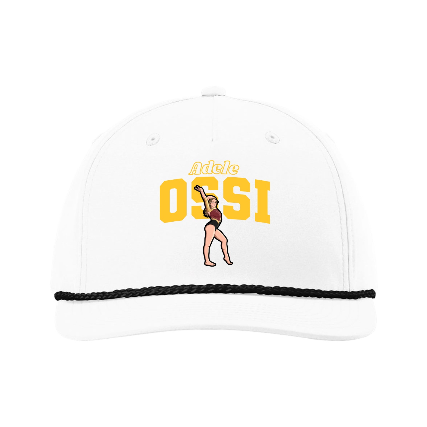 Five-Panel Classic Rope Cap — Name Arch in White
