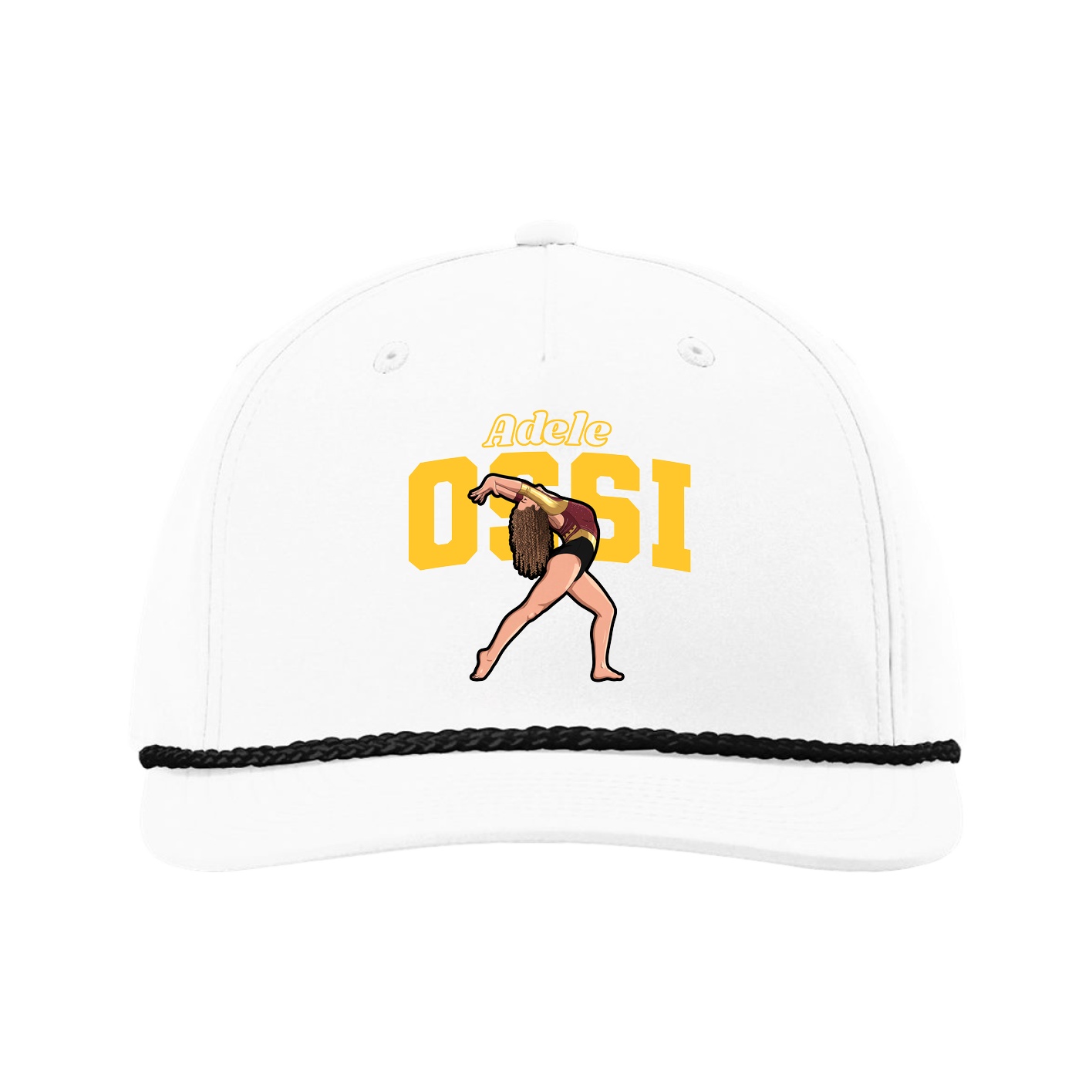 Five-Panel Classic Rope Cap — Name Arch in White