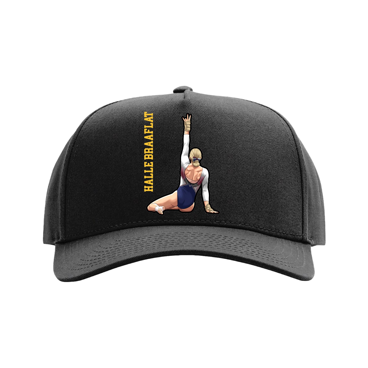 Full Fabric Five-Panel Champ Cap — Name Vertical in Black