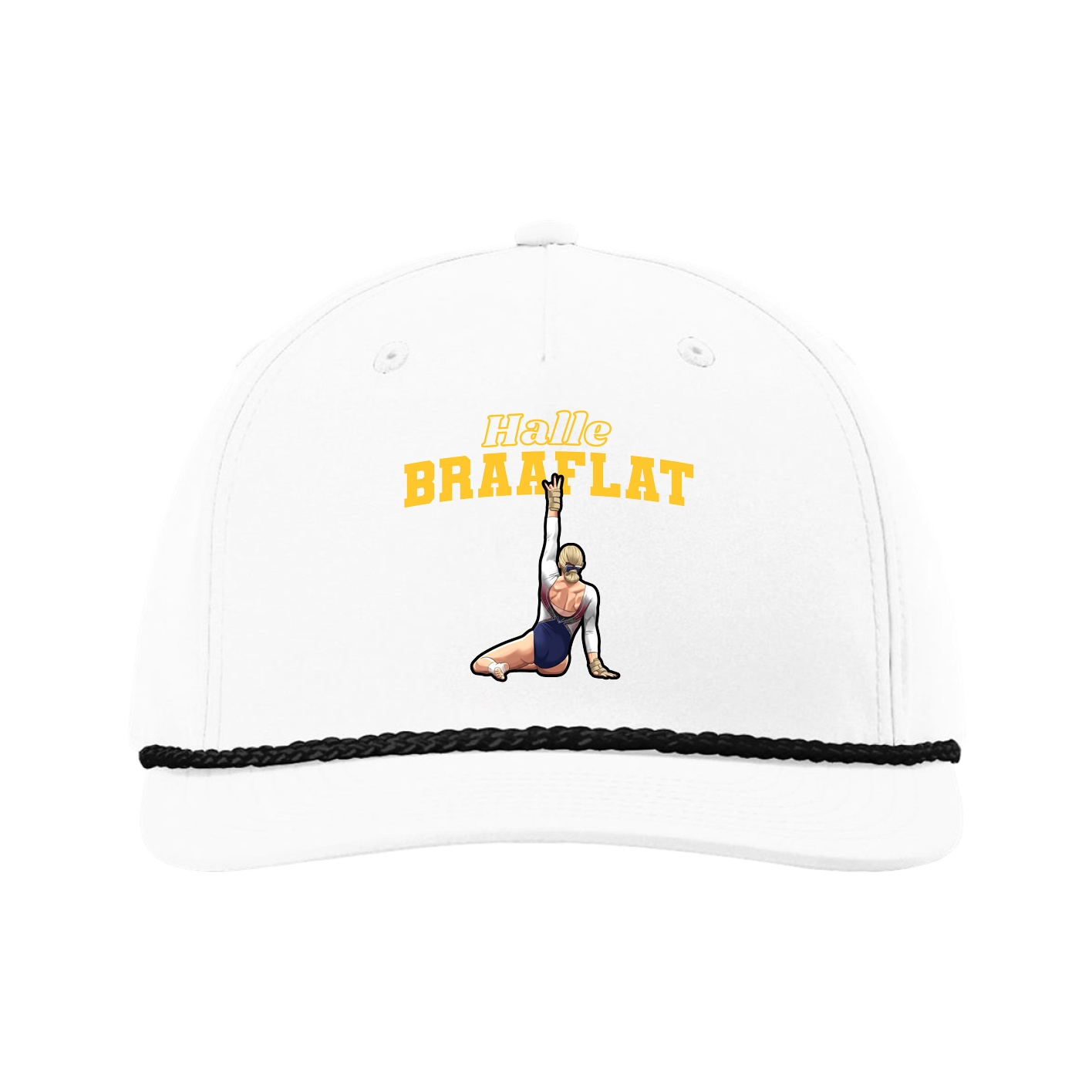 Five-Panel Classic Rope Cap — Name Arch in White