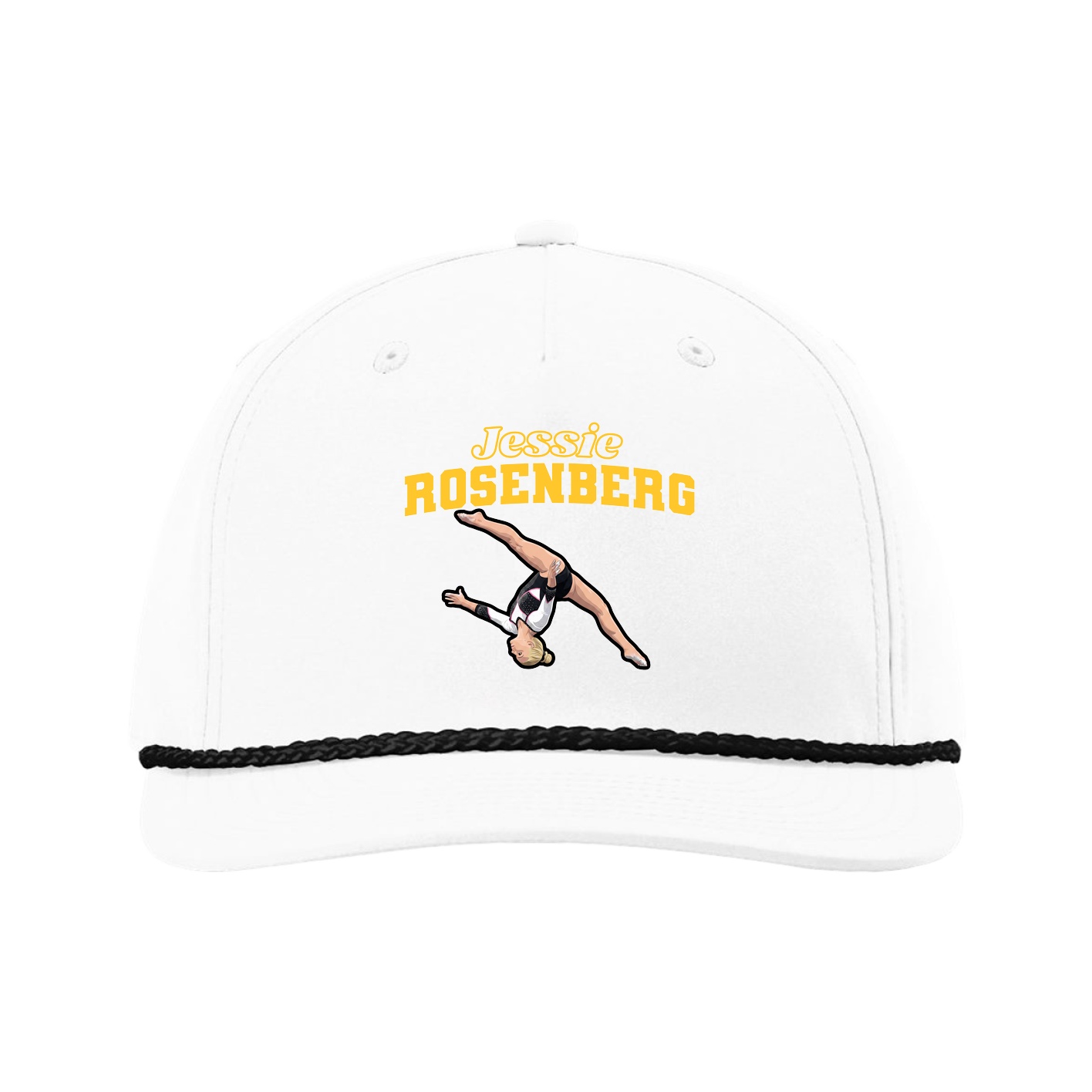 Five-Panel Classic Rope Cap — Name Arch in White