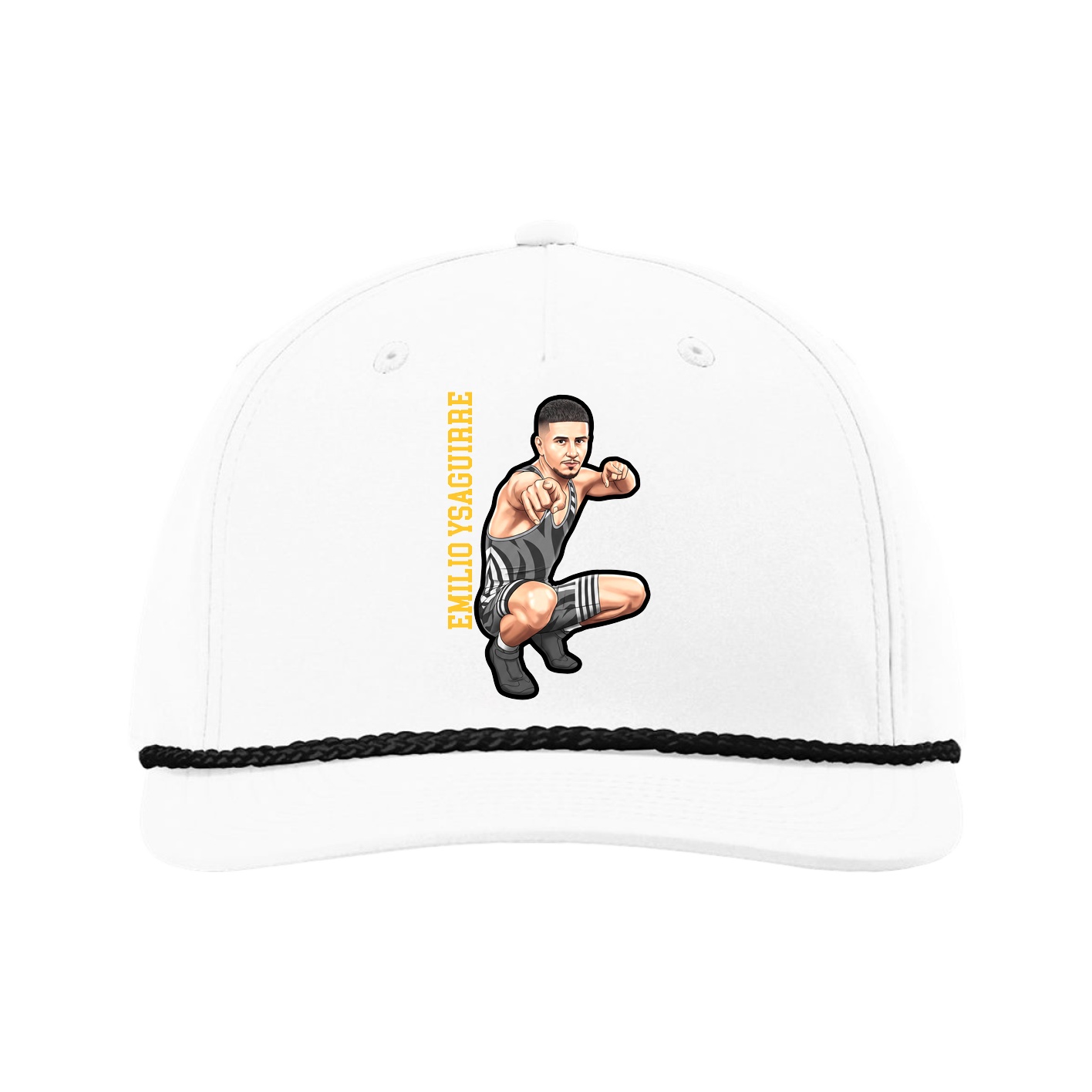 Five-Panel Classic Rope Cap — Name Vertical in White