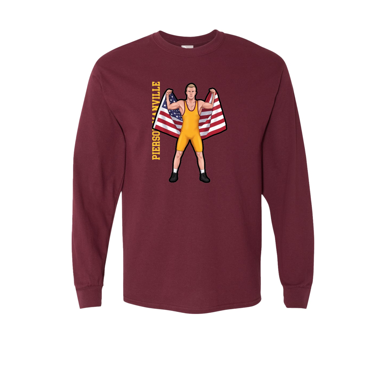 Long Sleeve Tee — Name Vertical in Maroon