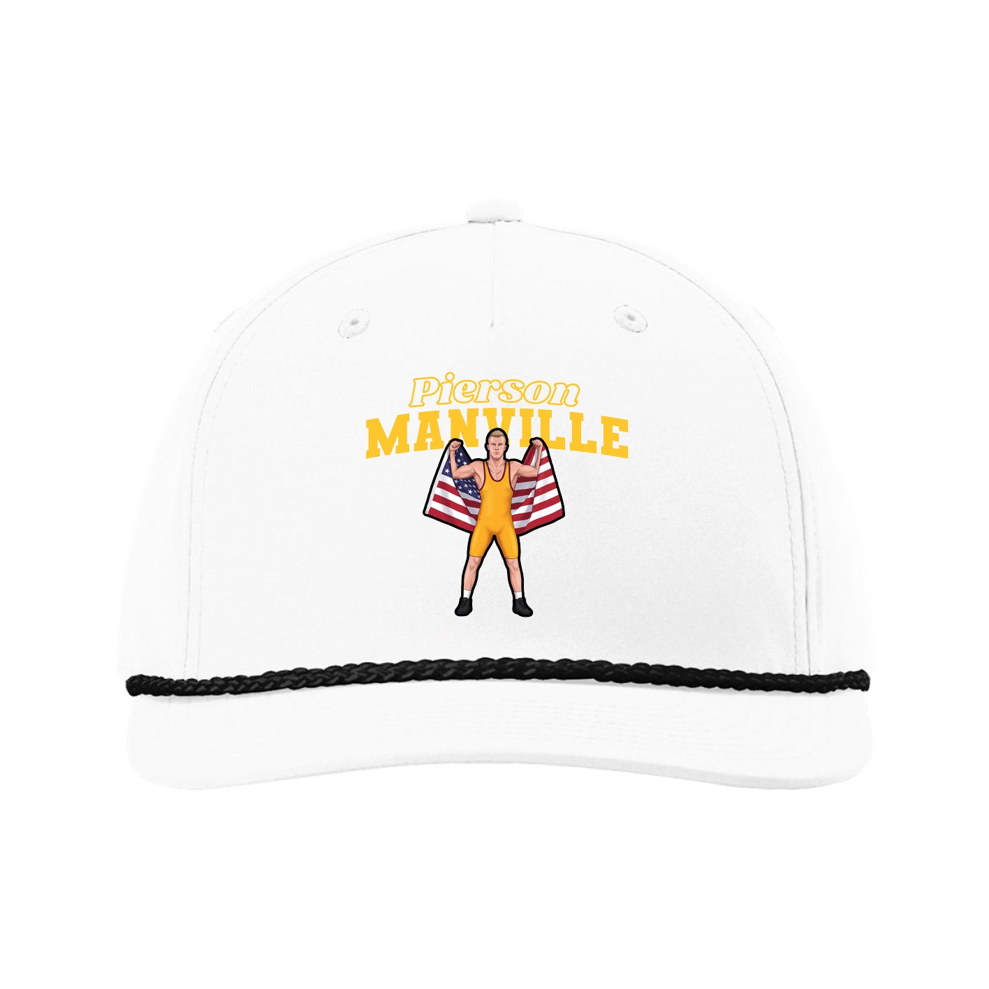 Five-Panel Classic Rope Cap — Name Arch in White