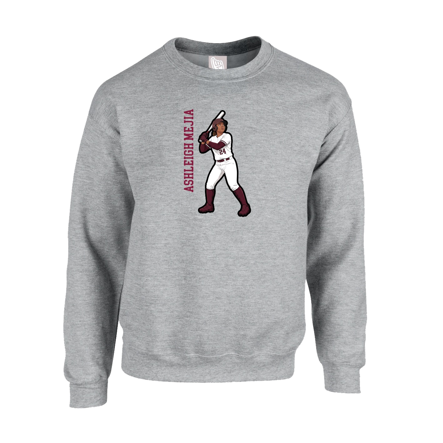 Fleece Crew — Name Vertical in Grey