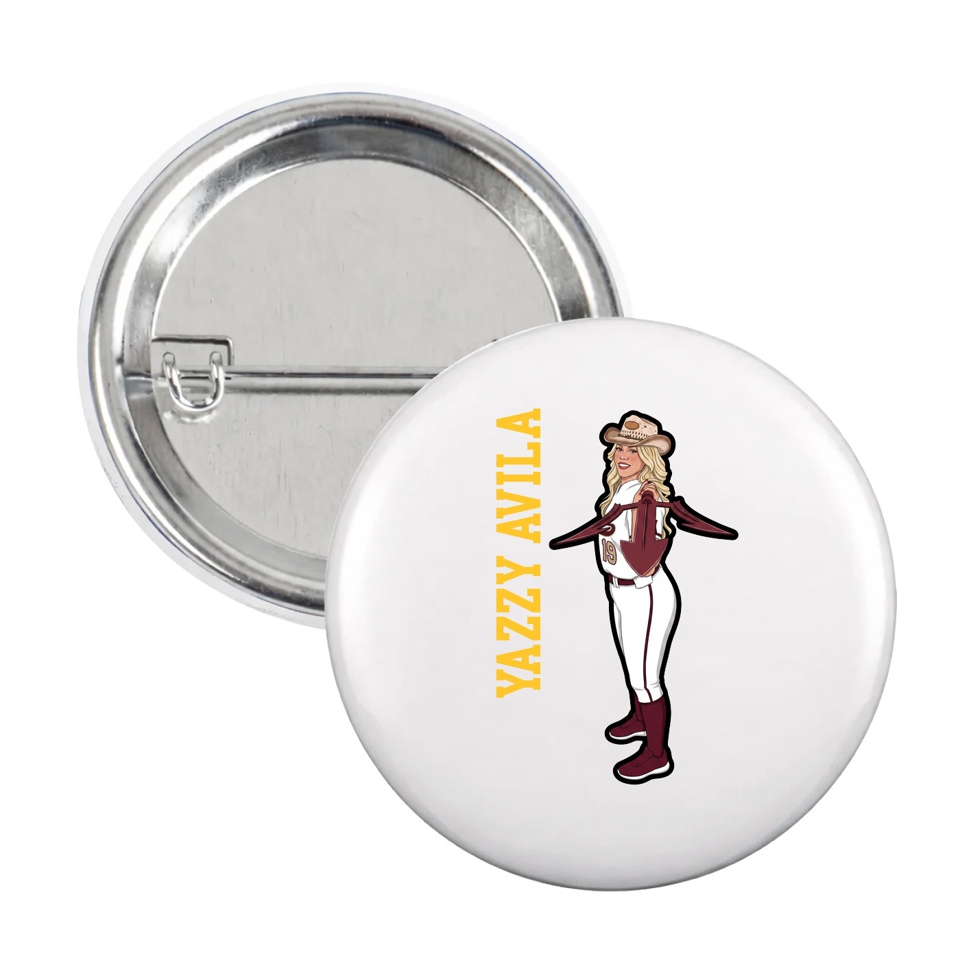 Game Day Button — Name Vertical in White
