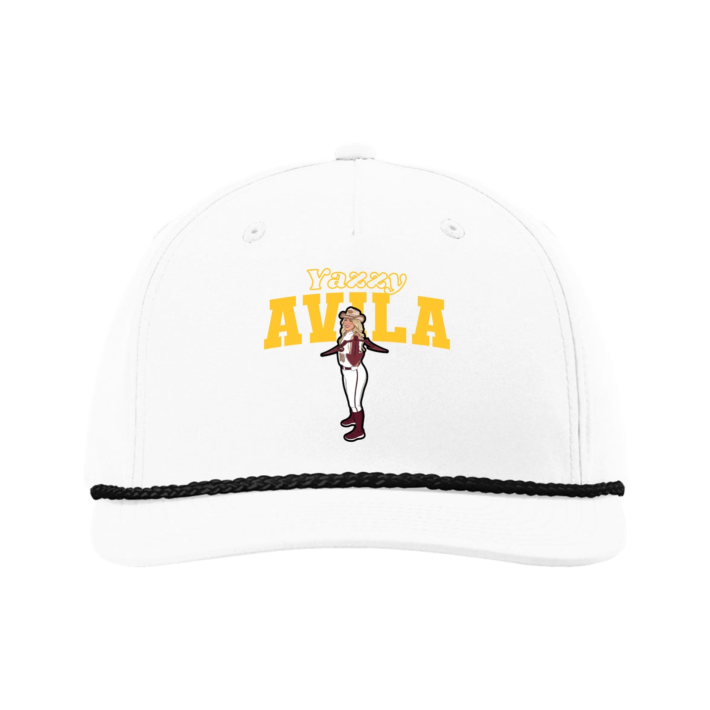 Five-Panel Classic Rope Cap — Name Arch in White