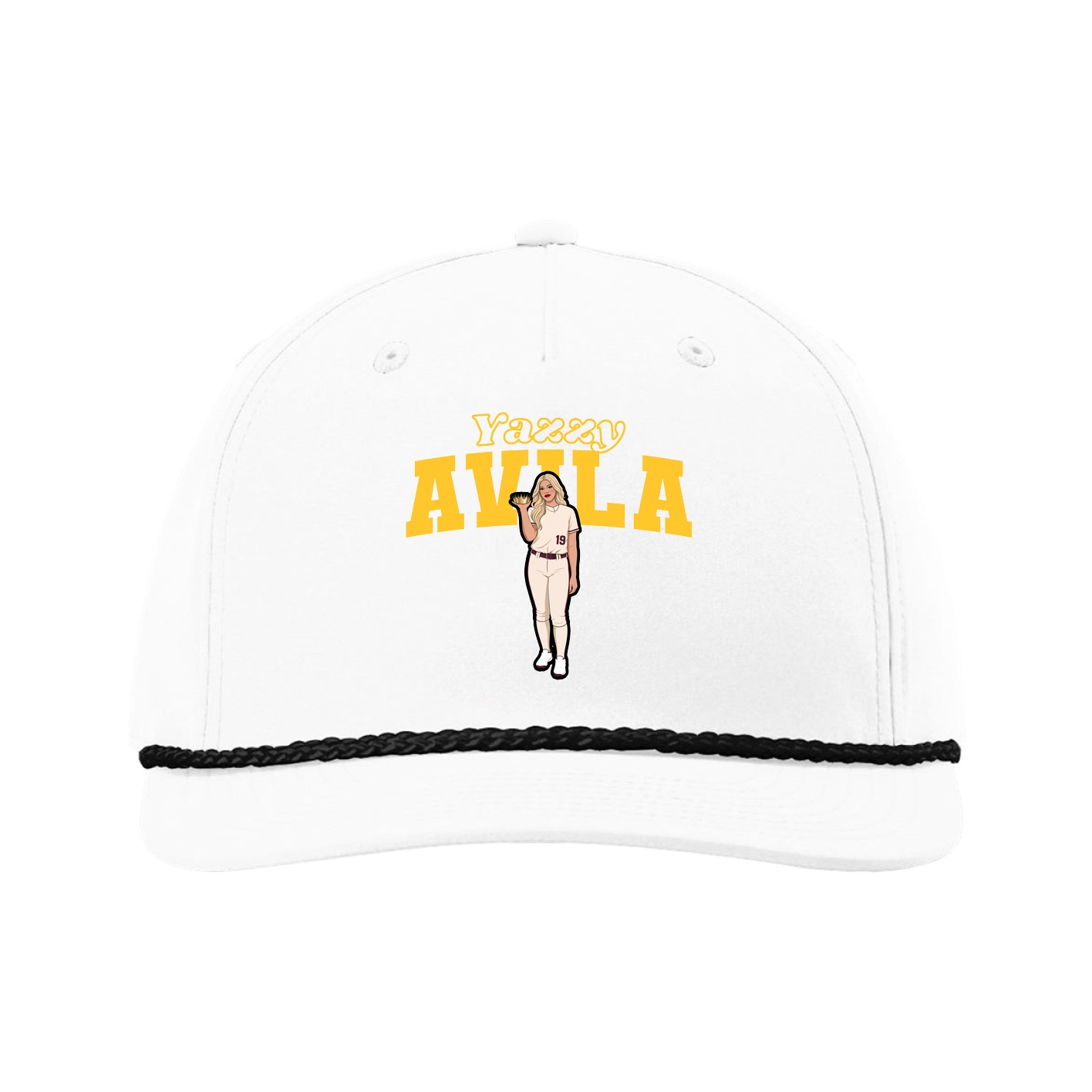 Five-Panel Classic Rope Cap — Name Arch in White