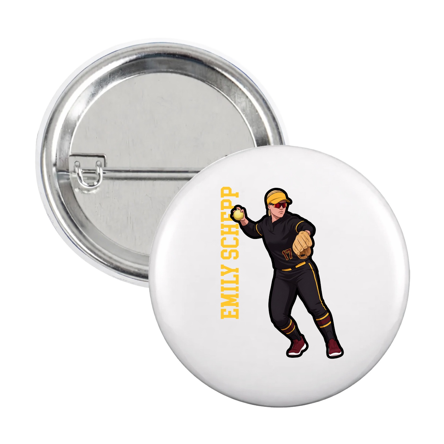 Game Day Button — Name Vertical in White