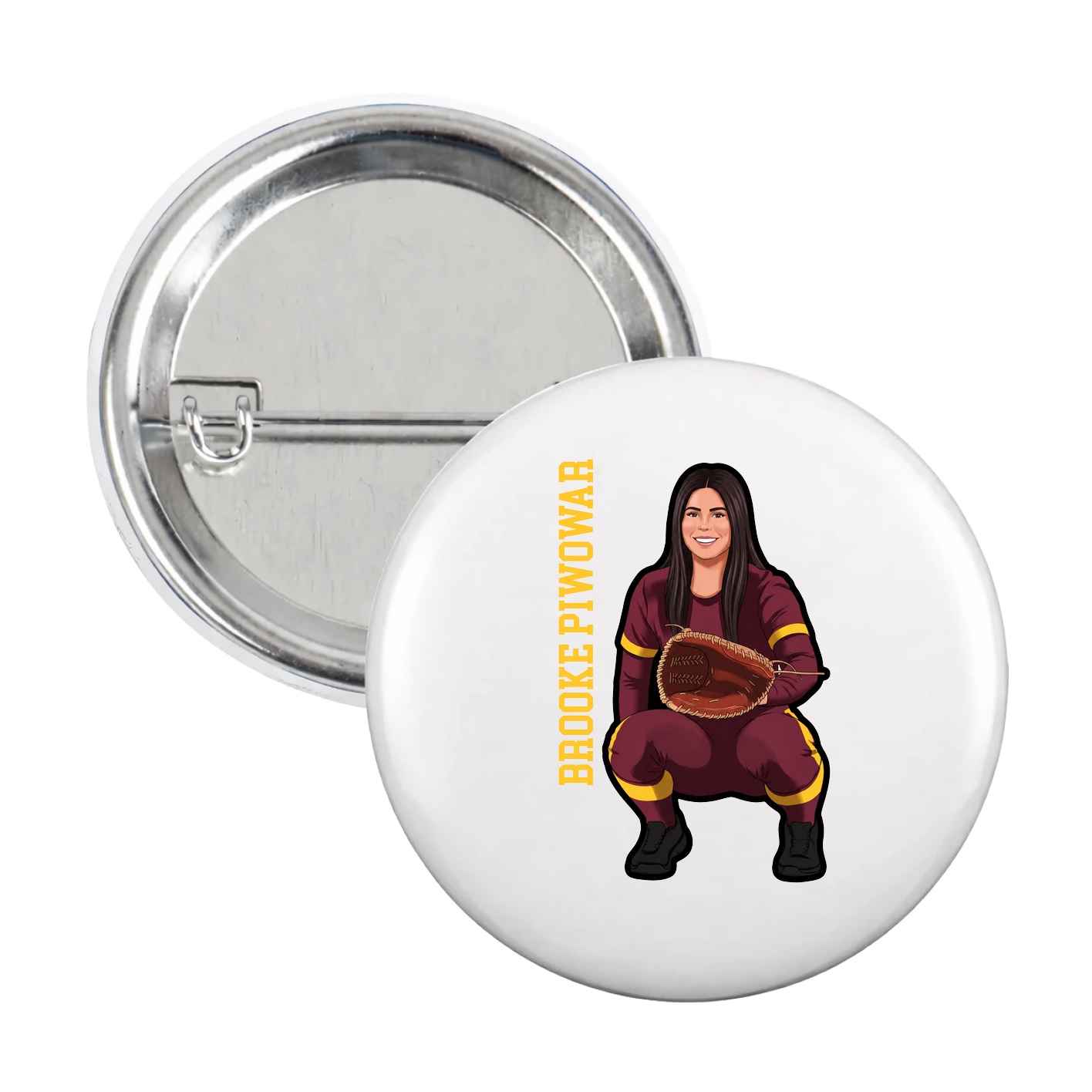 Game Day Button — Name Vertical in White