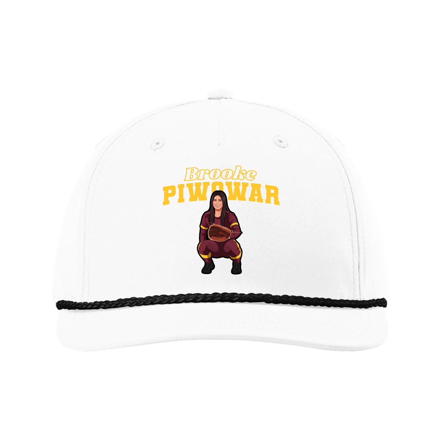 Five-Panel Classic Rope Cap — Name Arch in White