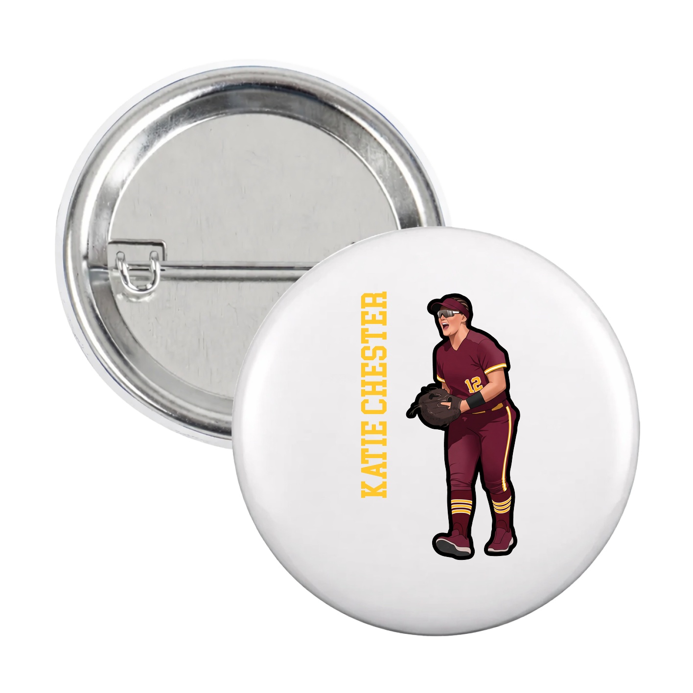 Game Day Button — Name Vertical in White