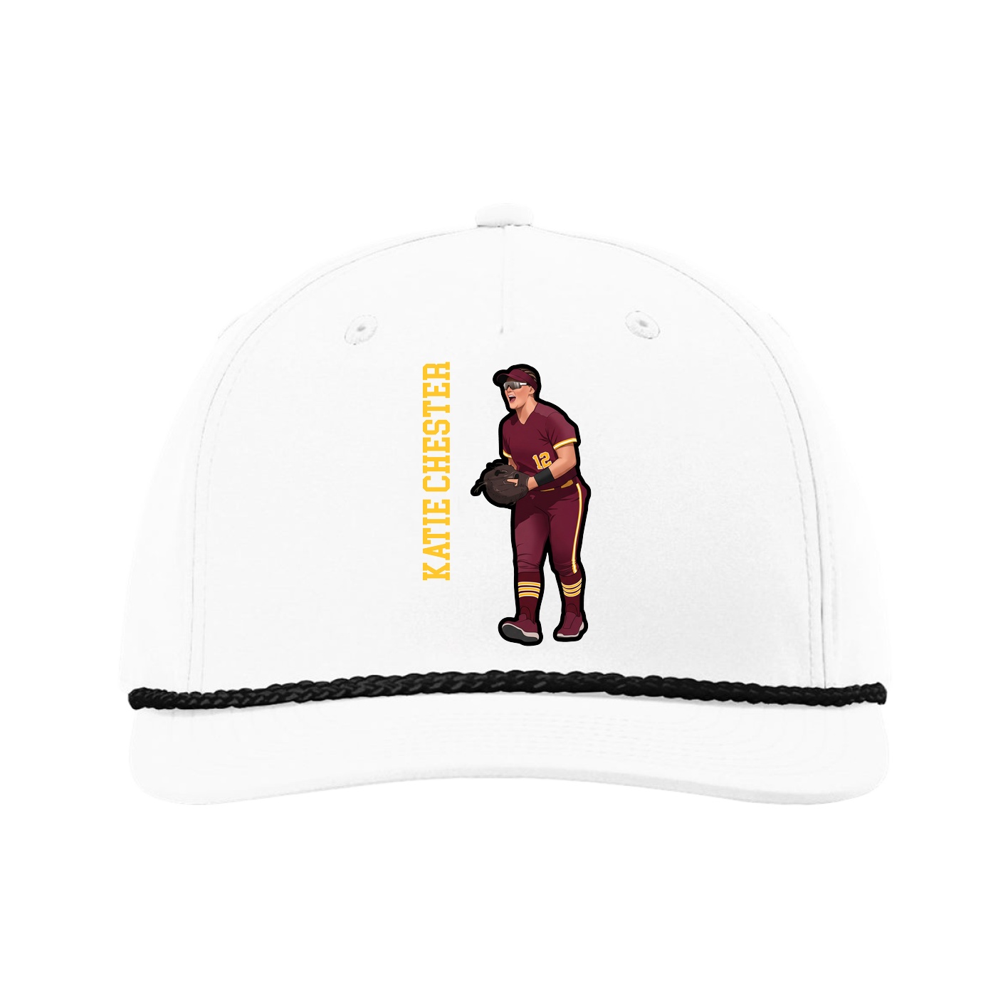 Five-Panel Classic Rope Cap — Name Vertical in White