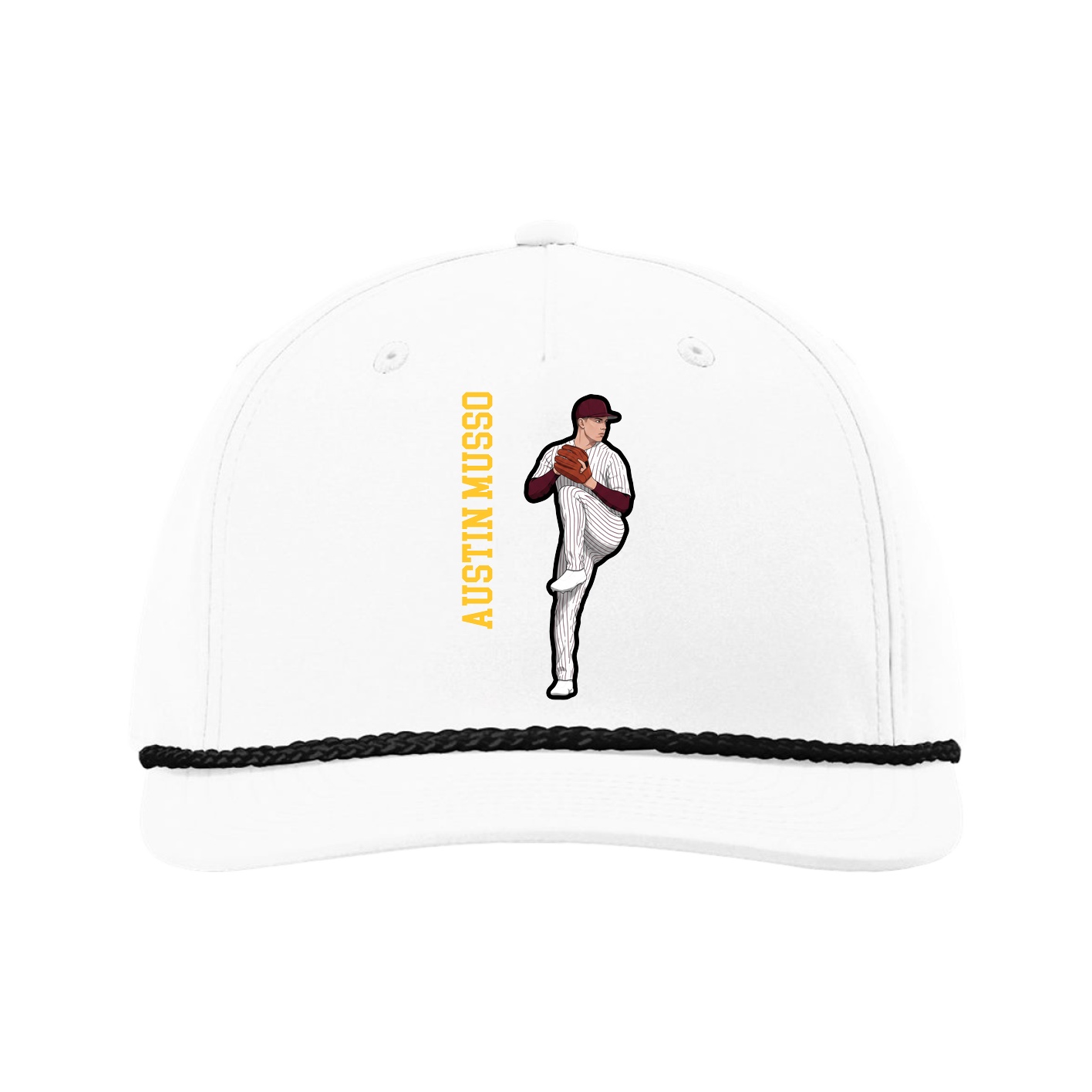 Five-Panel Classic Rope Cap — Name Vertical in White