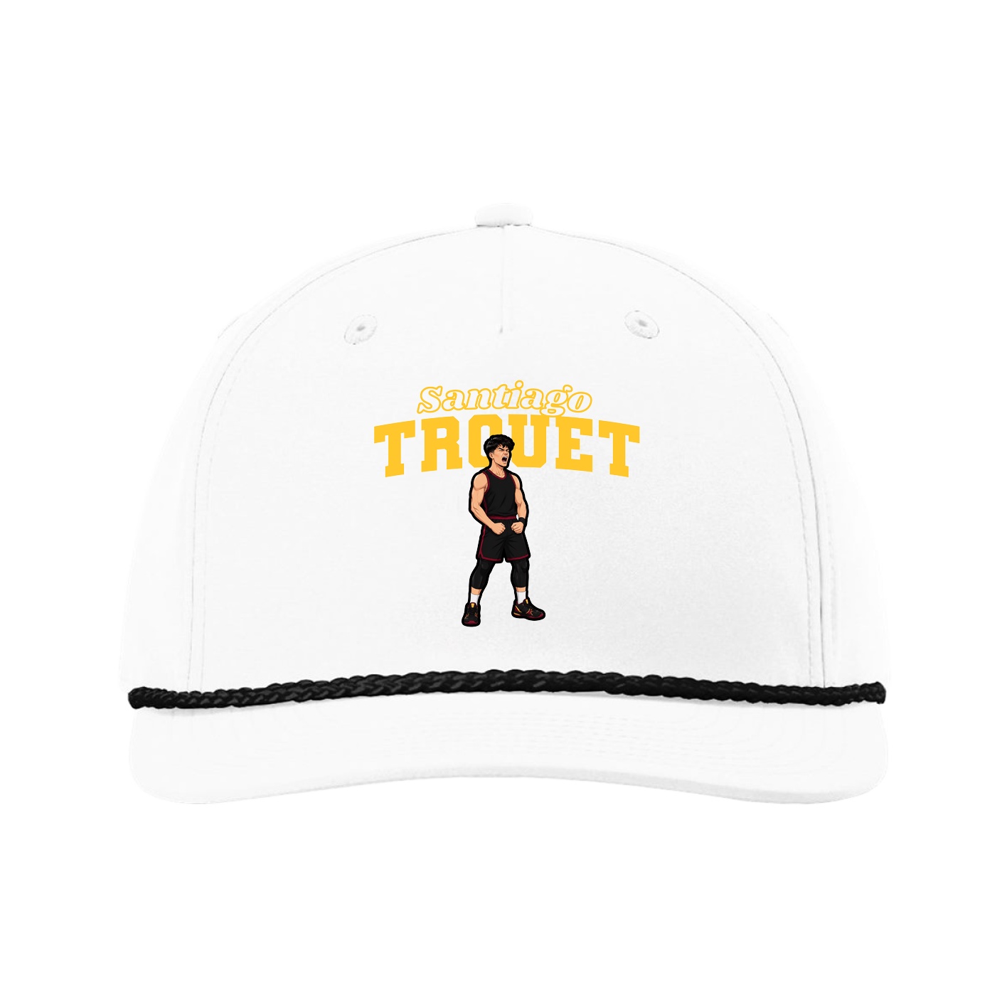 Five-Panel Classic Rope Cap — Name Arch in White