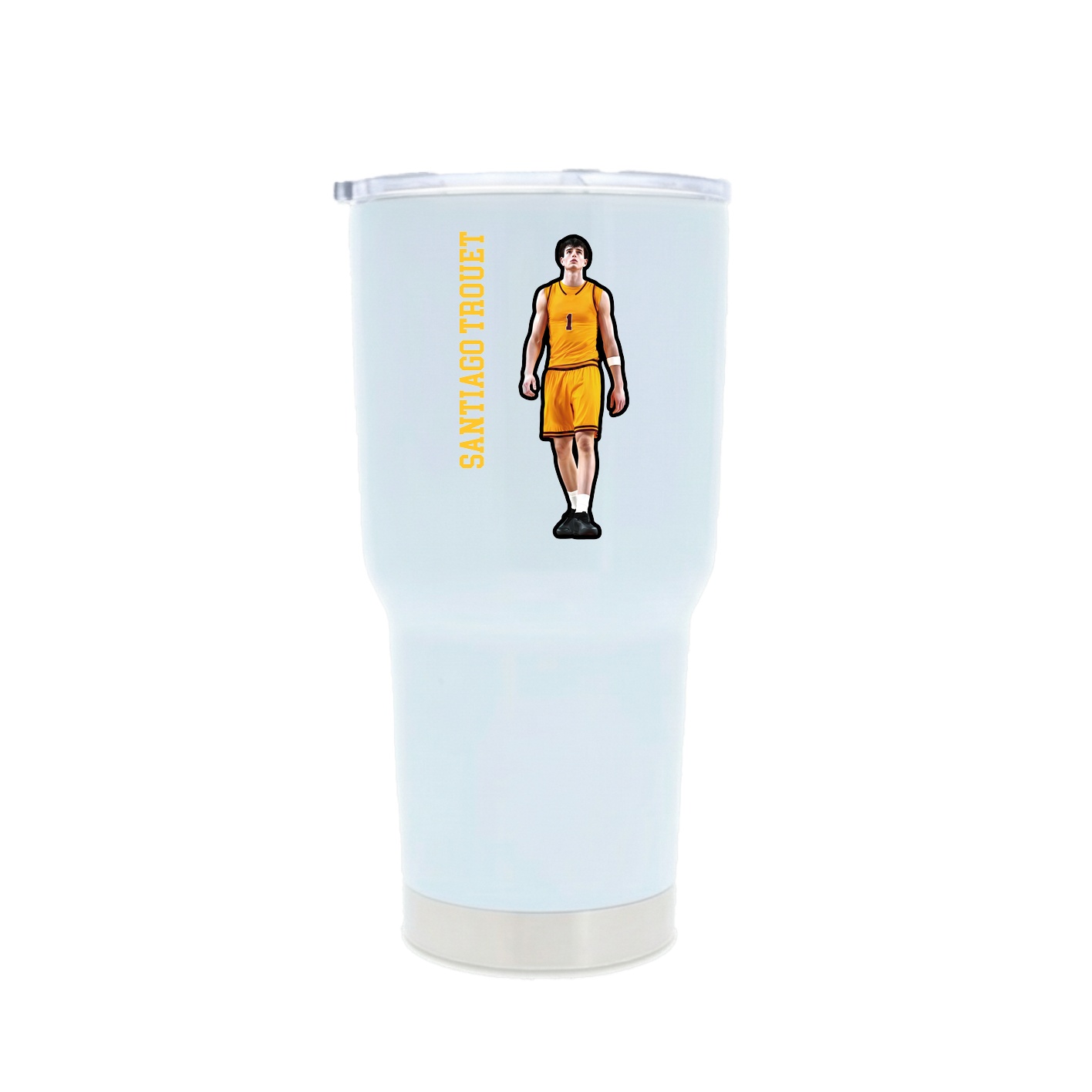 30oz Stainless Steel Tumbler — Name Vertical in White